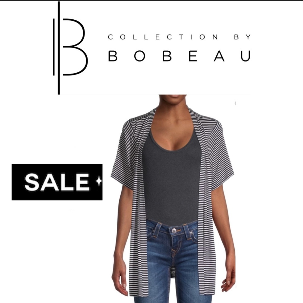 Bobeau
Striped Open-Front Cardigan